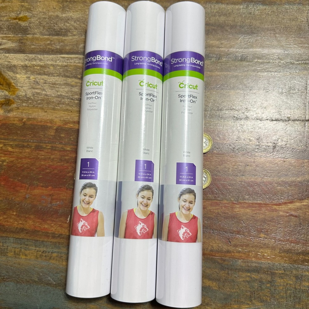 Lot of 3 Cricut SportFlex Iron-On Vinyl White StrongBond 11.8 x 24 HTV 2008363